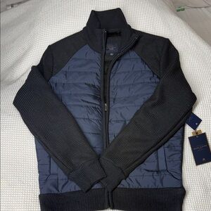 Men's Navy and Black Marc Asher Zip-Up Sweater/Cardigan - Small (NWT)